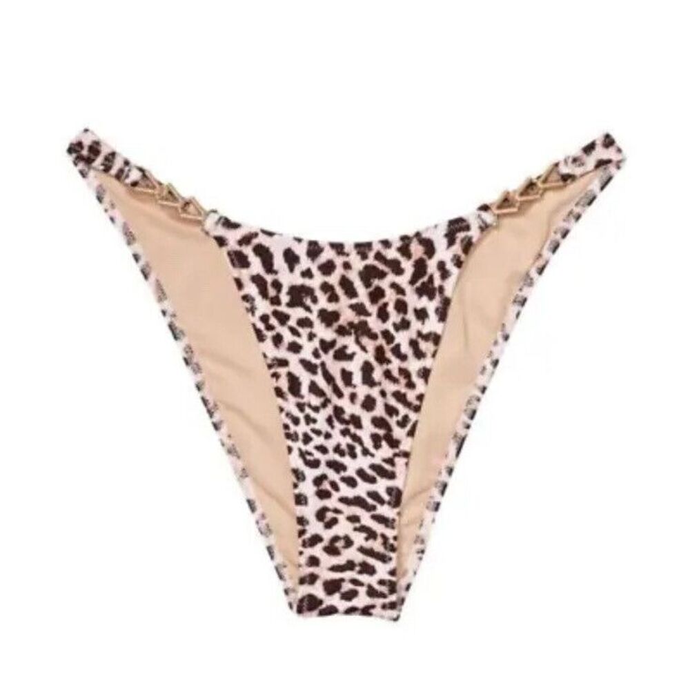 NWT Victoria's Secret Swim - Gold V Chain Strap Bikini Bottom  Sz M Animal Print